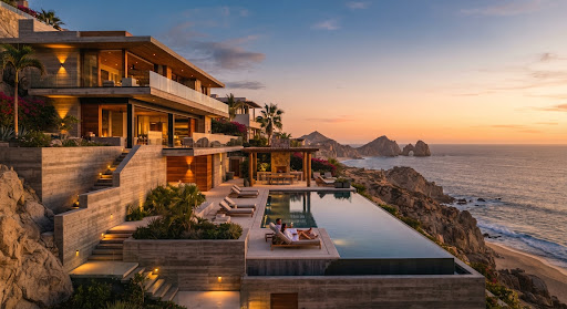 Luxury villa in Los Cabos at sunset